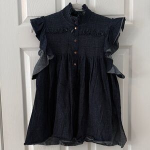 See By Chloe Navy Ruffle Blouse